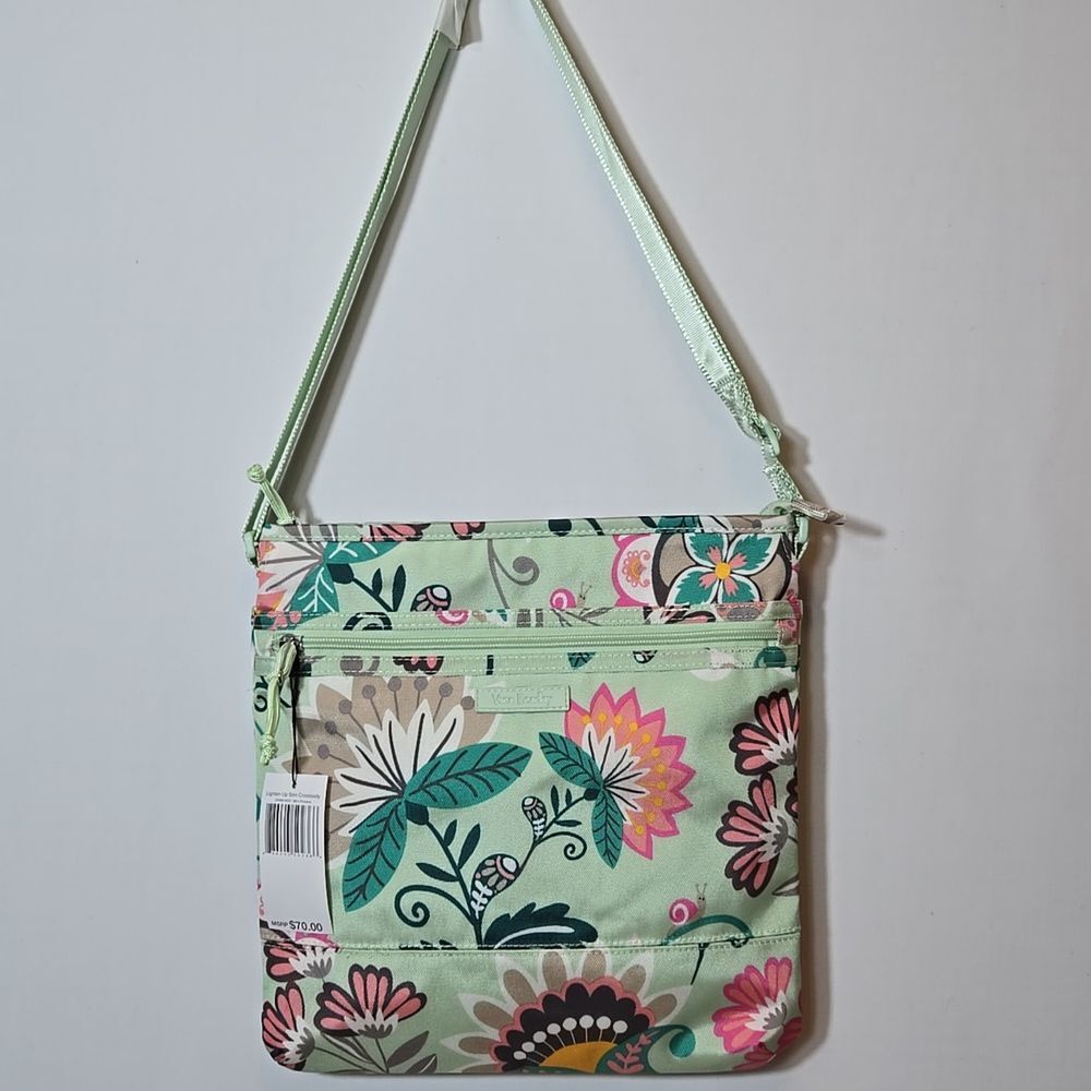 Vera Bradley‎ Lighten Up Slim Crossbody Purse Mint Flowers Floral NWT